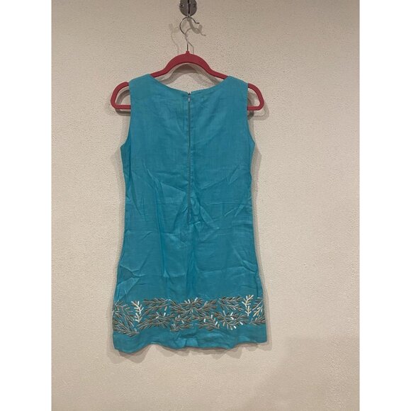 Barbara Gerwit Shift Dress Womens Small Turquoise Embroidered Hem Sleeveless - Picture 4 of 4